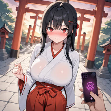 神社で催眠レイプされる黒髪巫女