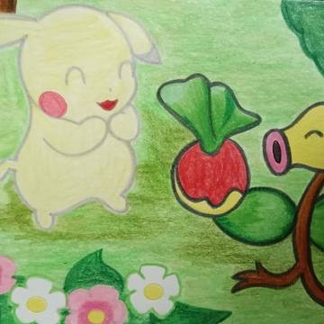 うすチュウとマダツボミ[ぽこ 　あ 　ポケモン]より🌼🍎