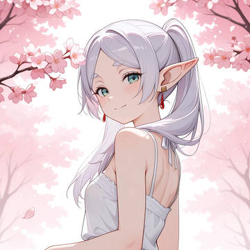 桜花の中のフリーレン