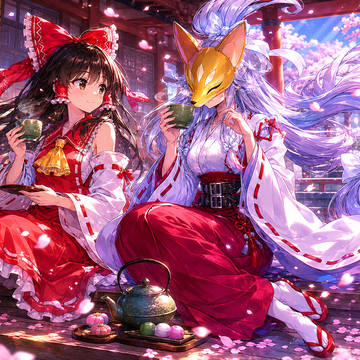 Two Mikos enjoying green tea