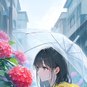 雨と紫陽花と女の子