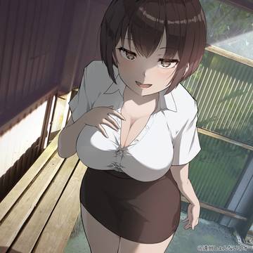 バス停と女子