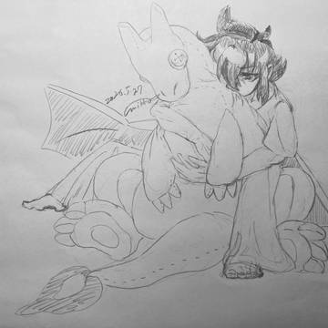 くたくたリザードンを抱えるアラン 落書き