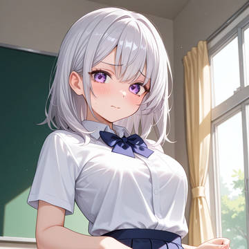 スカートをたくし上げる銀髪美女