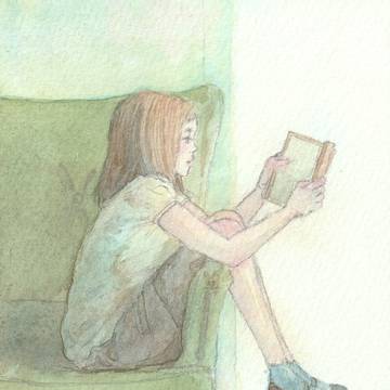【水彩イラスト】ソファに座る女の子