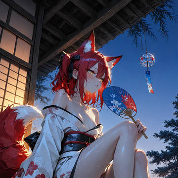 夕立明けの快晴、濡れた狐耳