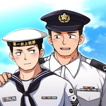 陸自×海自BLポストカードイラスト(夏服ver.)