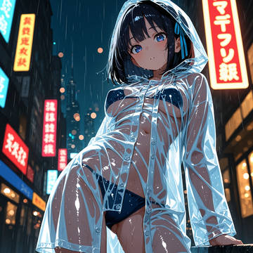 JKあやめちゃん 雨の日のレインコート(ビキニ)撮影