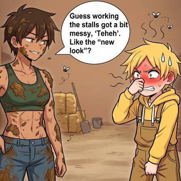 Tomboy Covered In Horse Manure