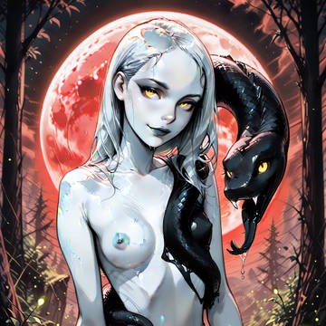 Pale white skin and a snake
