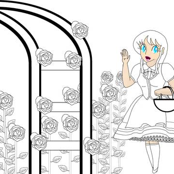 【塗り絵素材】Girl at RoseGarden【フリー素材】