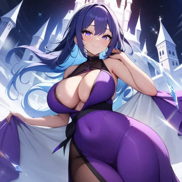 お城前でパープルドレスを着ている姫