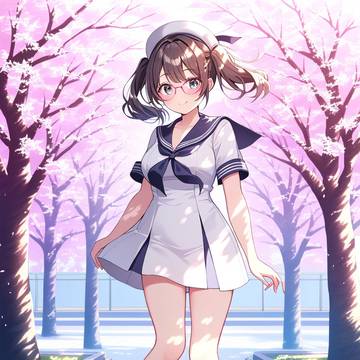 AIが描いた2次元美女(桜満開の茶髪貧乳制服美女編の)