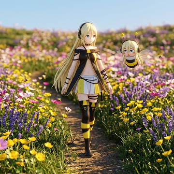 花咲く道を行くリリィとハリィ