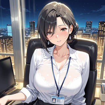 夜景オフィスのお姉さん