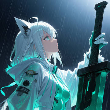 サイバーパンク風フブちゃんと剣