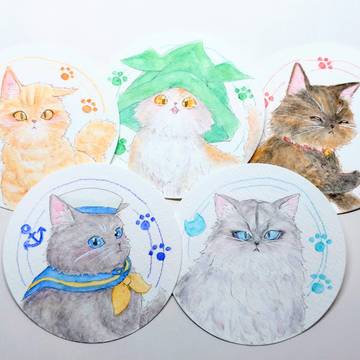 「まるっコart」ねこさん　水彩色鉛筆原画イラスト