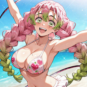 ハート柄ビキニ姿で舞う恋柱甘露寺蜜璃👙🗡️❤️