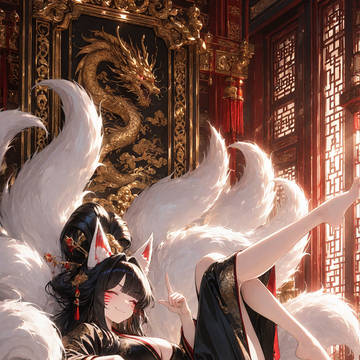 金龍の玉座にまどろむ白狐