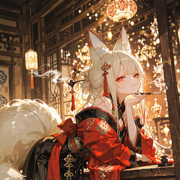 🦊宵灯に艶めく九尾の微笑み🏮
