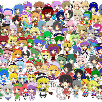 東方全キャラのちびキャラを書いて並べてみた