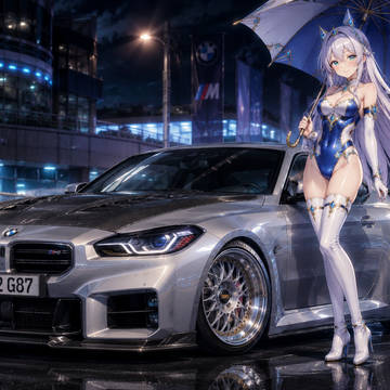 BMW M2とレースクイーン風なお姉さん