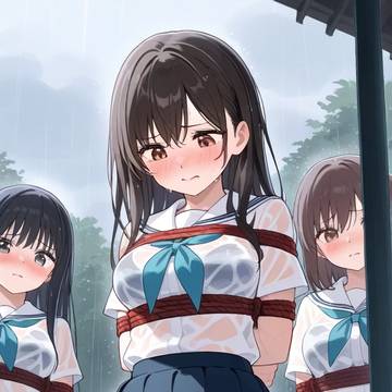 大雨の日に縛られたまま登下校する女子高生