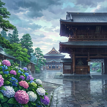 梅雨の門前