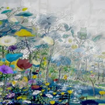 霧の中の花々