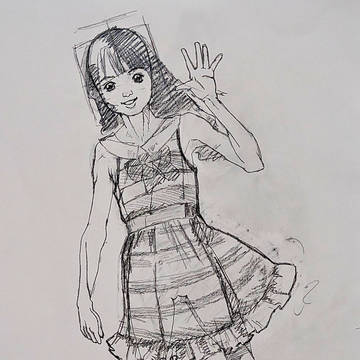 女の子　ワンピース　下描き