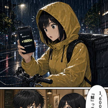 ナナコ、雨の日のウーバーイーツ配達で小鯨ゲット！