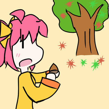 栗拾いをするしおりちゃん