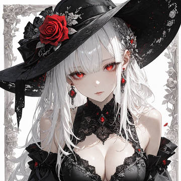 黒薔薇を飾る白髪の魔女