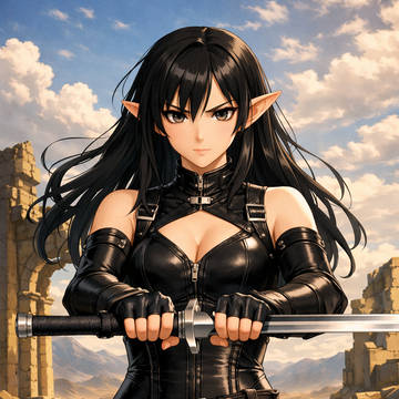 黒髪ロングの女剣士