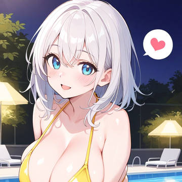 銀髪巨乳　黄色ビキニ4