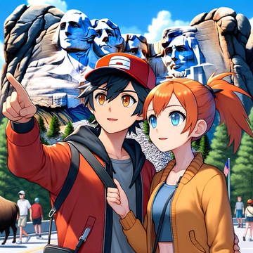サトシとカスミ、アメリカのサウスダコタ州を訪れる