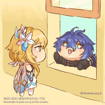 原神のフリンズと蛍 - 窓辺に迎えに来るのを忘れないでね