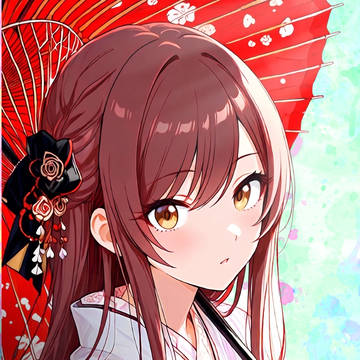 赤い和傘をさす大崎甘奈