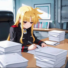 オフィスで仕事するいつものフェイトさん