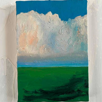原画　油彩「田園と空」絵画・サムホールサイズ（16×23㎝）