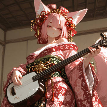 ケモ大夫 三線をつま弾く