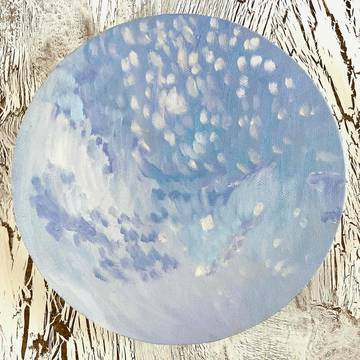 油彩・原画 『　優しい空　20266　』絵画 直径20cm 丸形