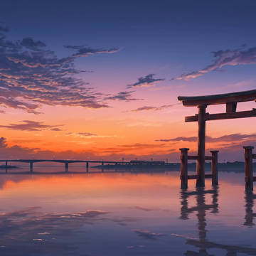 汽水湖の夕景
