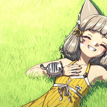 Nia laying in grass