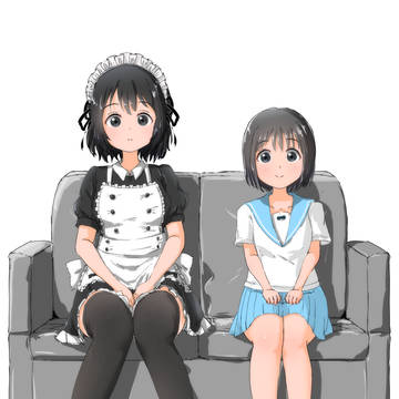 メイドと夏服セーラー女子