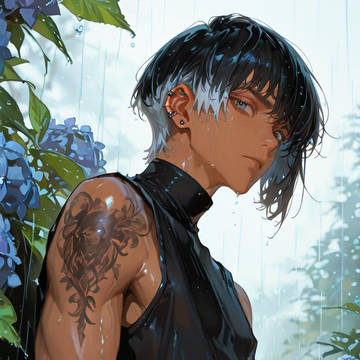 雨と紫陽花と治安悪い男子(衣装プロンプト非対応)