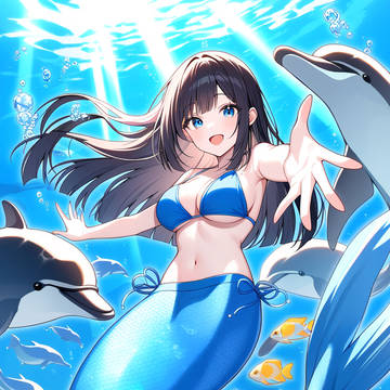 黒髪ロングの人魚ちゃん136