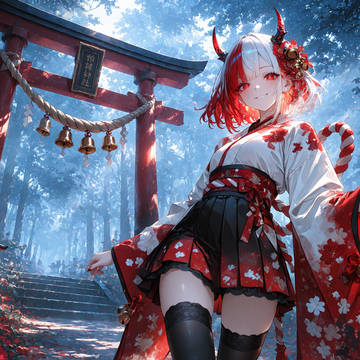 霧の社に咲く紅白の鬼灯
