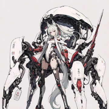 【AIイラスト】白い装甲の多脚サポートロボとケモミミメカ娘ちゃん
