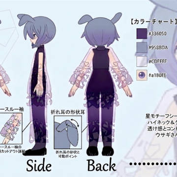 【3D化対応】ウサ耳キャラクターデザイン三面図・詳細シート